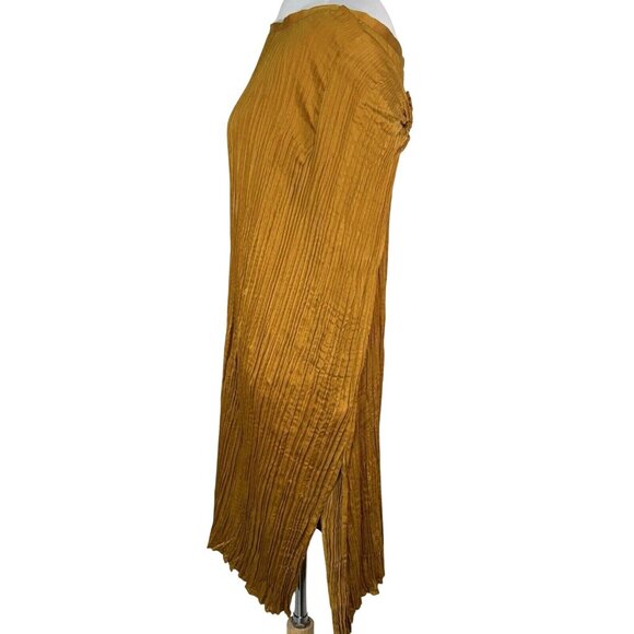 Vince Womens Mustard Yellow Pleated Tie Front Midi Skirt M - Picture 7 of 7